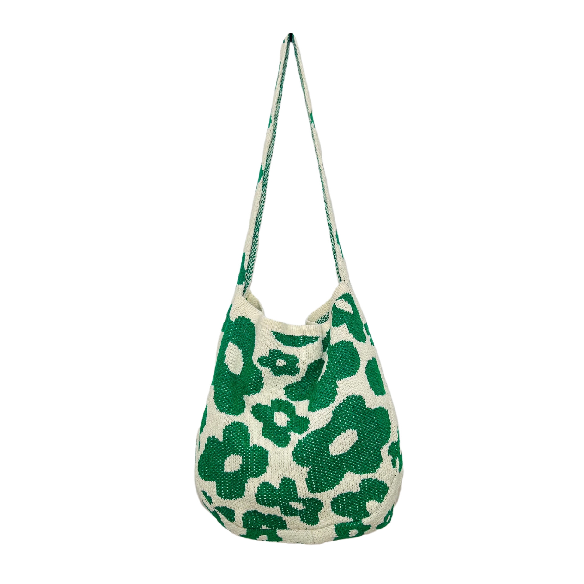 New woolen knitted bag woven bag two-color splicing large capacity tote bag bohemian style crossbody bag flower bag women bag