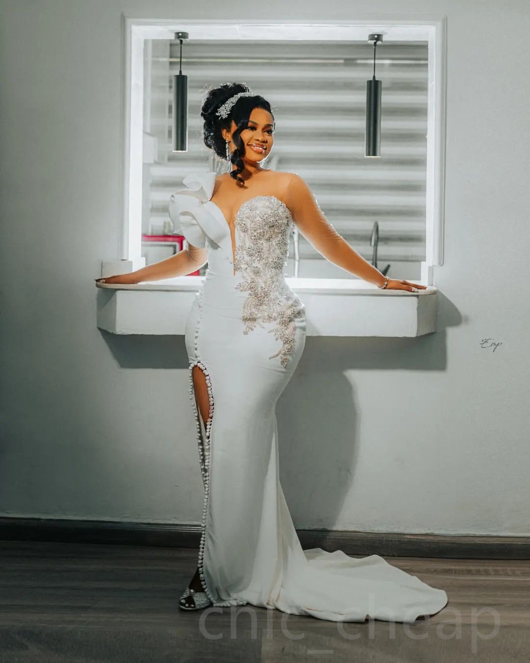 2024 Arabic Aso Ebi Plus Size Ivory Sexy Mermaid Wedding Dress Beaded Lace Crystals Bridal Gowns Dresses ZJ155