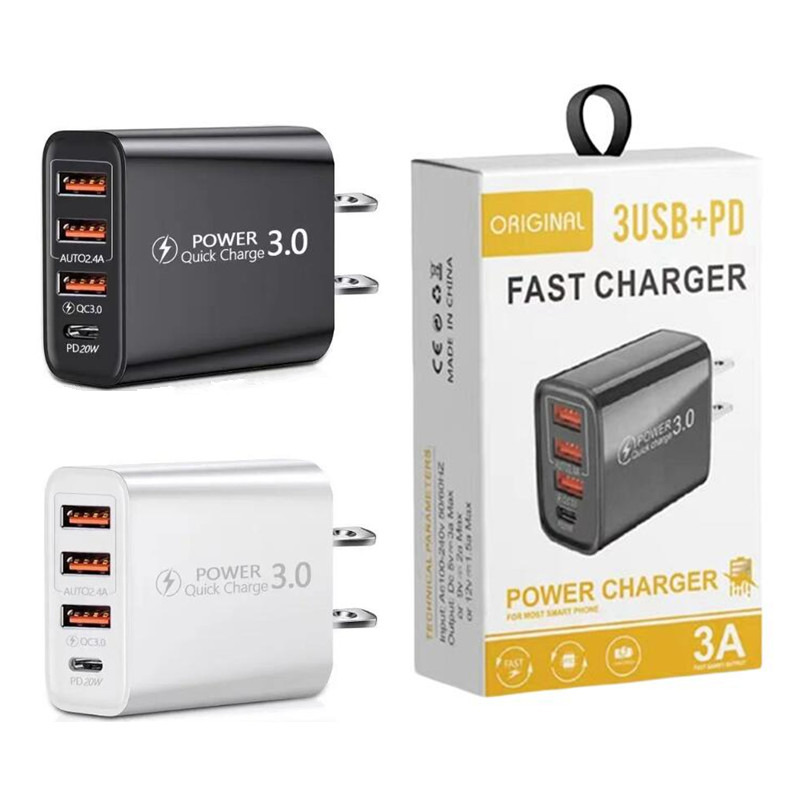 USB C Wall Charger High Speed Quick Charging 4 Ports PD 20W QC3.0 USB Type C Phone Charger Power Adapter Eu US Plugs For iphone 12 13 14 15 Pro Max Samsung S22 S23 Huawei