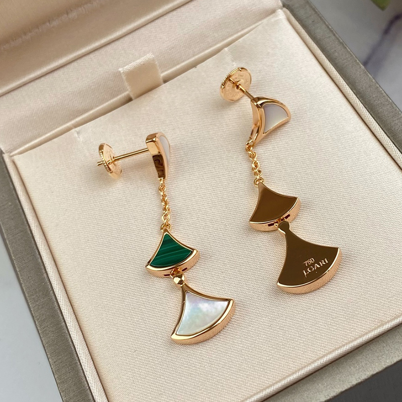 Fan shaped skirt series designer dangle earrings for woman Sterling Sier Natural malachite official reproductions classic style with box 052