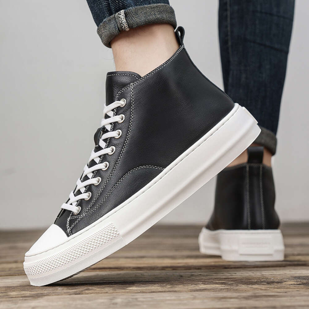 quality Comfortable Handmade High Top Fashion Sneakers GENUINE LEATHER Men's Canvas Walking Casual Shoes