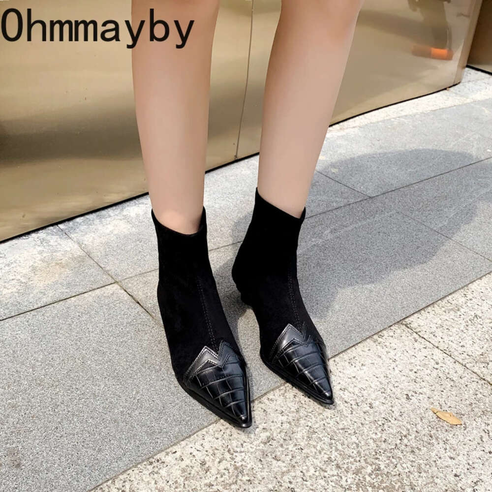Women Ankle Boots Fashion Pointed Toe Short Booties Ladies Elegant Low Heel Shoes 2024 Spring Autumn Comfort Women's Footwear