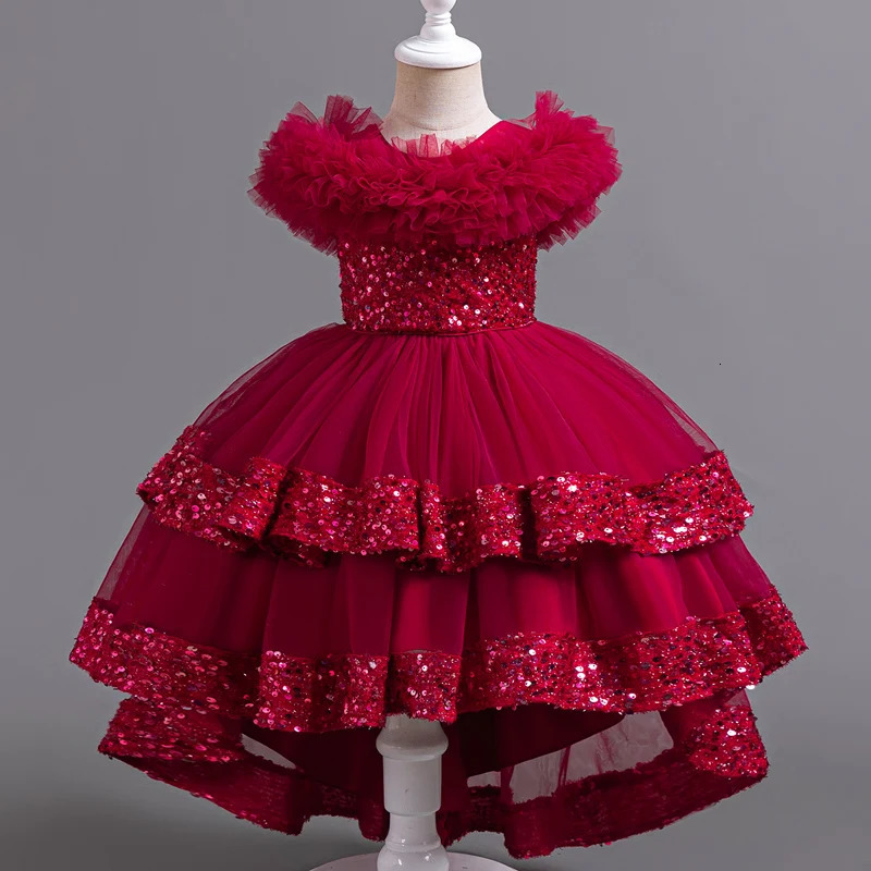 A127 Baby Girls Trailing Dress Princess Party Dress Flower Elegant Wedding Gown Big Bow Birthday Kids Dresses For Girls Children 240531