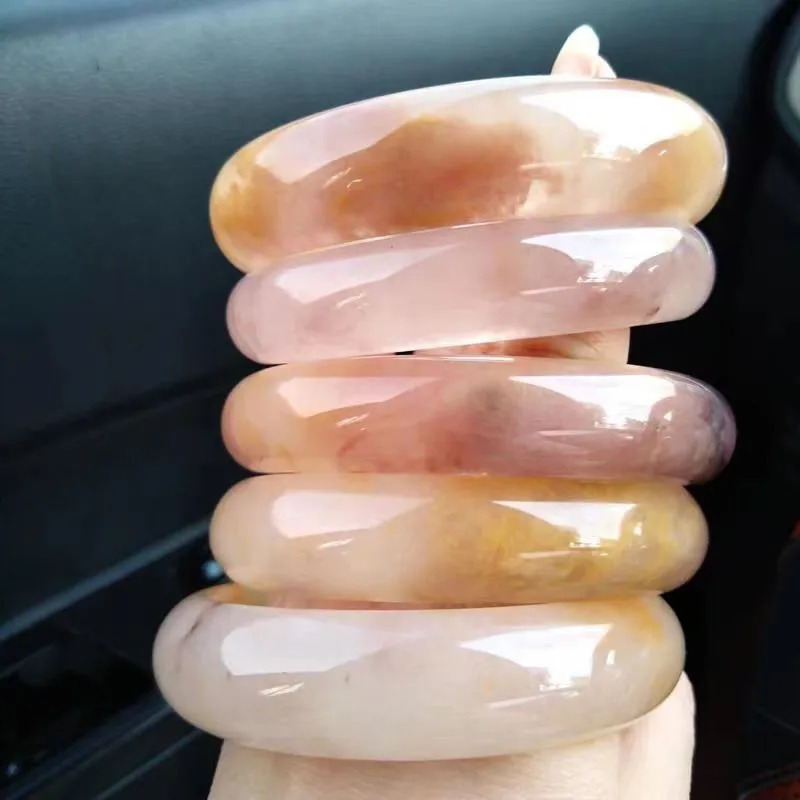 Natural Violet Jade Bracelet Flat Bar Tritone Charm Bangle Elegant Beautiful Ladies Exquisite Summer Cool High Grade Jewelry 240604