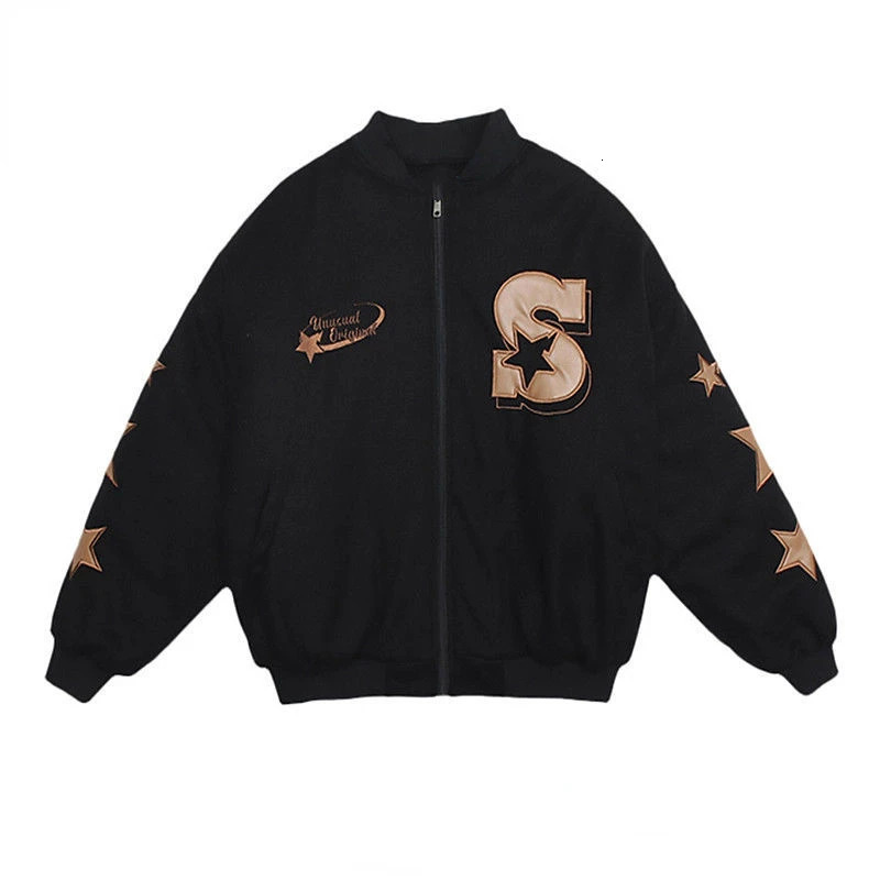 American Retro Baseball Jacket Man Street Star Letter Embroidery Y2K Jackets Coats Autumn Winter Warm Zip Bomber Outwear Unisex 240530