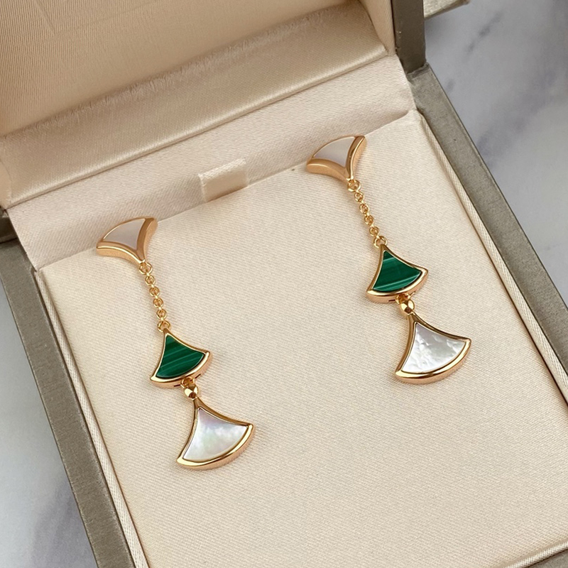 Fan shaped skirt series designer dangle earrings for woman Sterling Sier Natural malachite official reproductions classic style with box 052