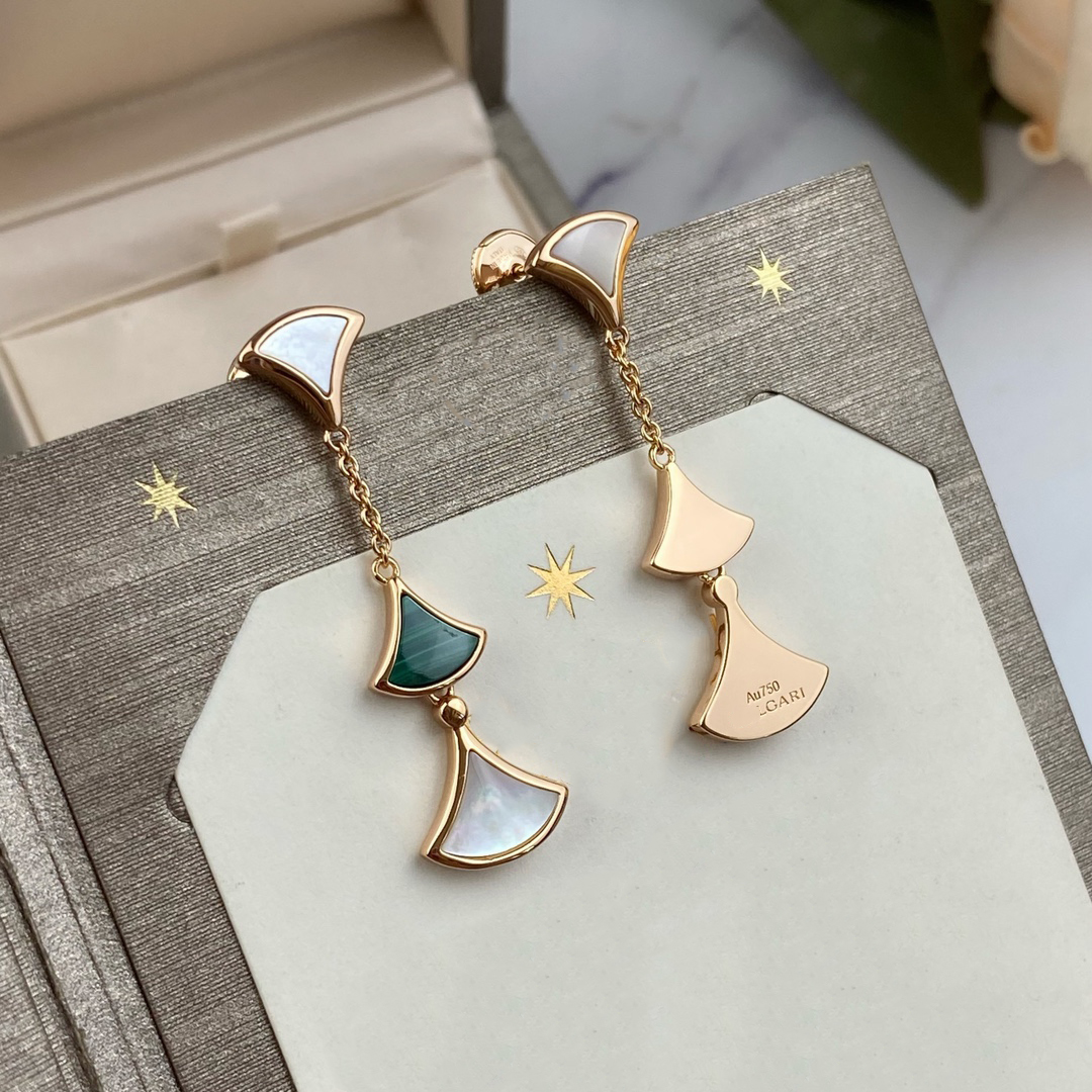 Fan shaped skirt series designer dangle earrings for woman Sterling Sier Natural malachite official reproductions classic style with box 052