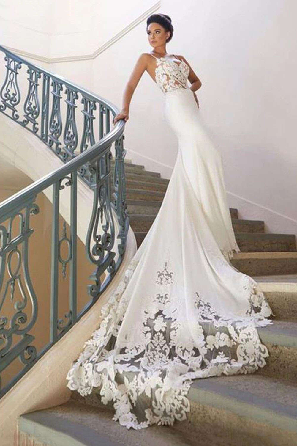 Robe De Mariee Sexy Spaghetti Straps Beach Mermaid Wedding Drs Embroidery Lace Applique Backls Bridal Dress BM