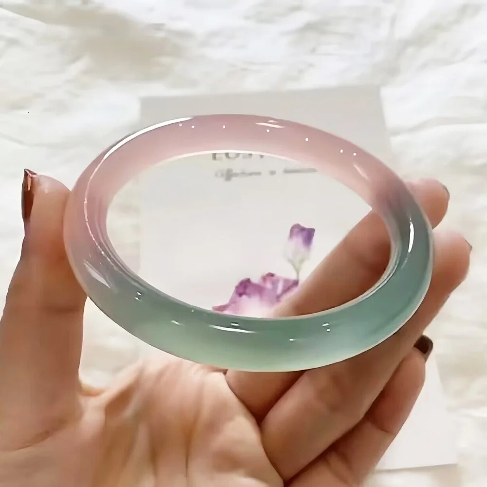 Pink Chalcedony Round Bracelet Natural Jade Agate Bangle Elegant Handring For Women Fine Jewelry Ladies Gift 240604