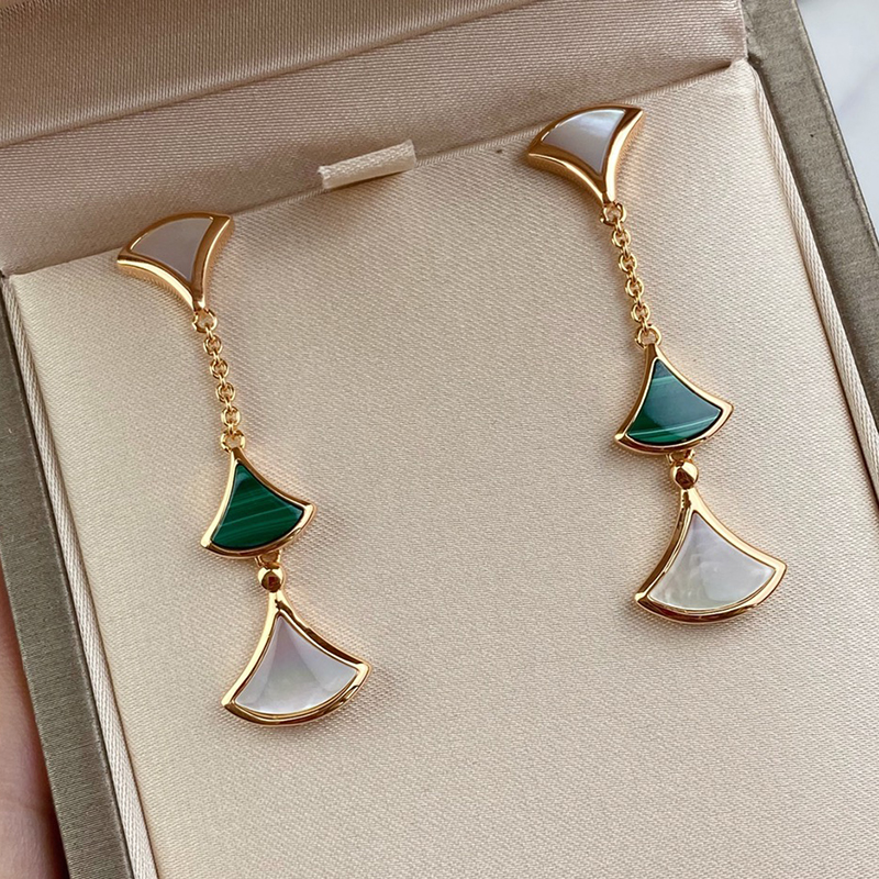 Fan shaped skirt series designer dangle earrings for woman Sterling Sier Natural malachite official reproductions classic style with box 052