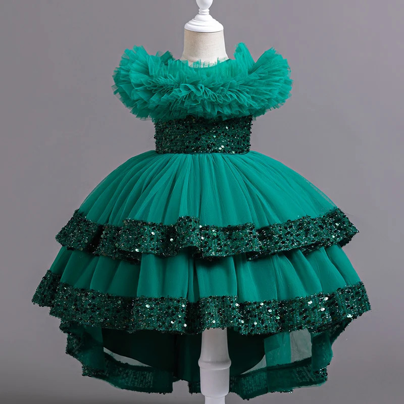 A127 Baby Girls Trailing Dress Princess Party Dress Flower Elegant Wedding Gown Big Bow Birthday Kids Dresses For Girls Children 240531