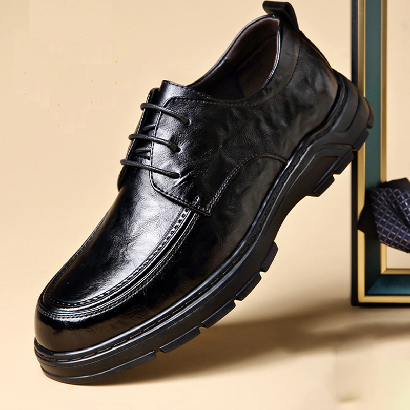 Men's Thick Soled Leather Trendy British Formal Business Derby Shoes, Leisure Groom's Wedding Shoes (Free Shipping)