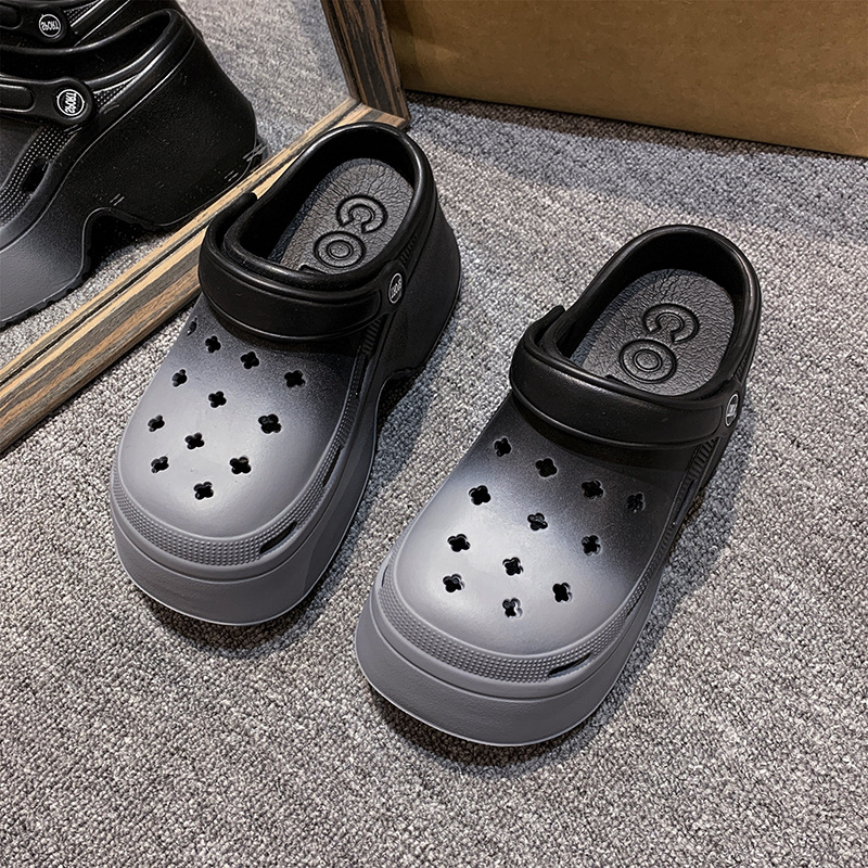 New 2024 Summer Color Outwear Blocked Thick Sole Two Beach Headband Cool Slippers Anti slip and Wear Resistant Ultra High Heel Hole Shoes for Women Lh