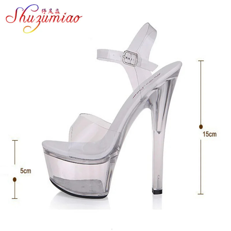 Steel Tube Dancing Sandals Women Quality Ultra-high Heel 7-20CM Transparent Crystal Lady Shoes Model Catwalk large yard 240528