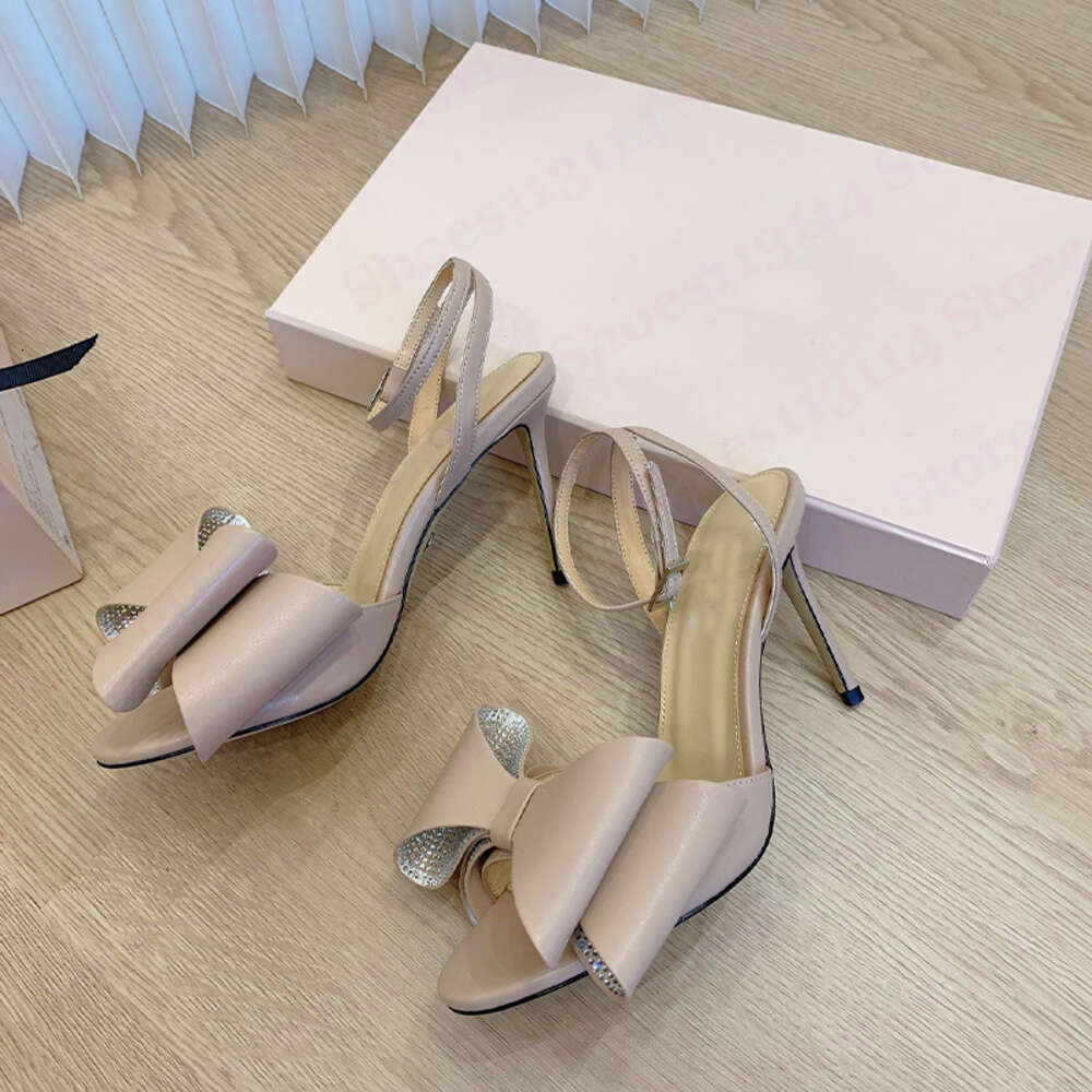 Maches Crystal-encrusted Strap Stiletto Heel Sandals Bow Decoration Ankle Strap Heels Sky-high Heel For Women Summer Luxury Designers Shoes Party Heeled Shoes