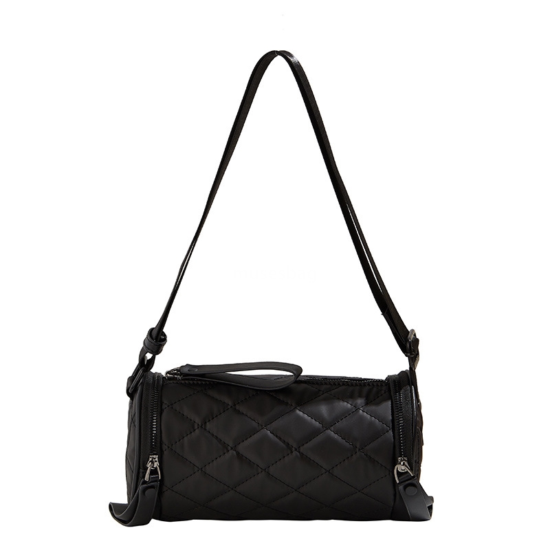 New Women's Bag Versatile Solid Color Cylinder Bag Oxford Embroidered Thread Diamond Grid Underarm Bag Single Shoulder Crossbody Bag