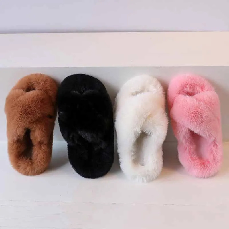 Childrens Home Slide Girl Winter Warm and Comfortable Velvet Shoes Home Fur Cute Flip Childrens Shoes Slide Indoor Slide 240516