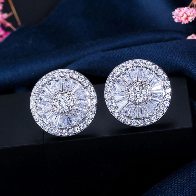 Rulalei Trendy Flower Lab diamond CZ Stud Earring Real 925 Sterling Silver Engagement Wedding Earrings for women Gemstone Party Jewelry Gift
