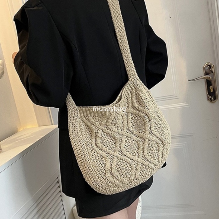 New Knitted Knitted Bag Knitted Bag Essential for Commuting Large Capacity Tote Bag Bohemian Style Crossbody Bag Diamond Pattern Bag