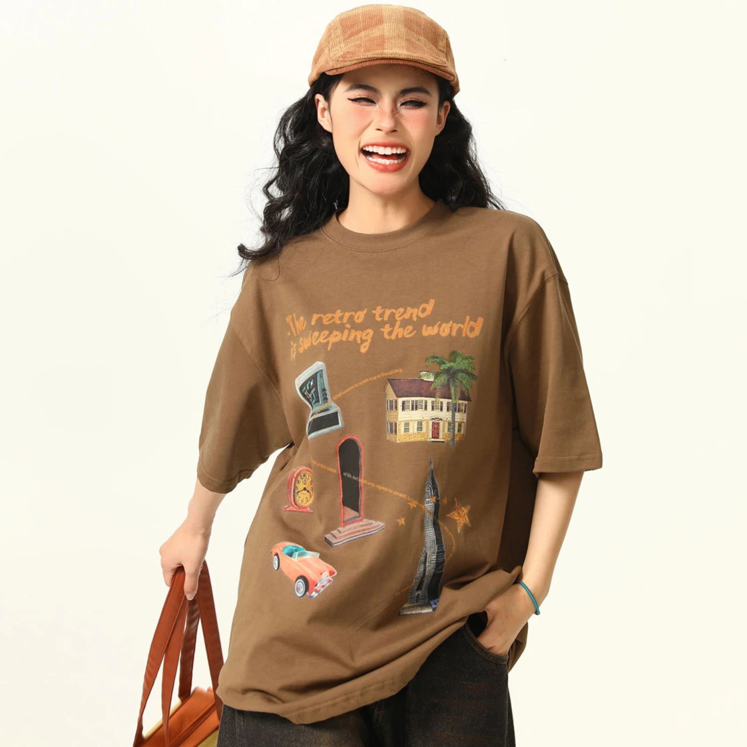 Retro Printed Short-sleeved T-shirts Men and Women in Summer Y2K Personalized Simple Couple Niche Ins Half-sleeved Tops 240530
