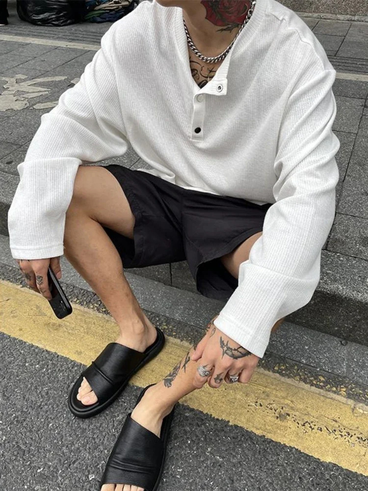 Big Size Unicolor T Shirts for Men Baggy Pullover Plain Oversize Male Clothes Long Sleeve Tops Polyester It Elasticity Japan Y2k 240530