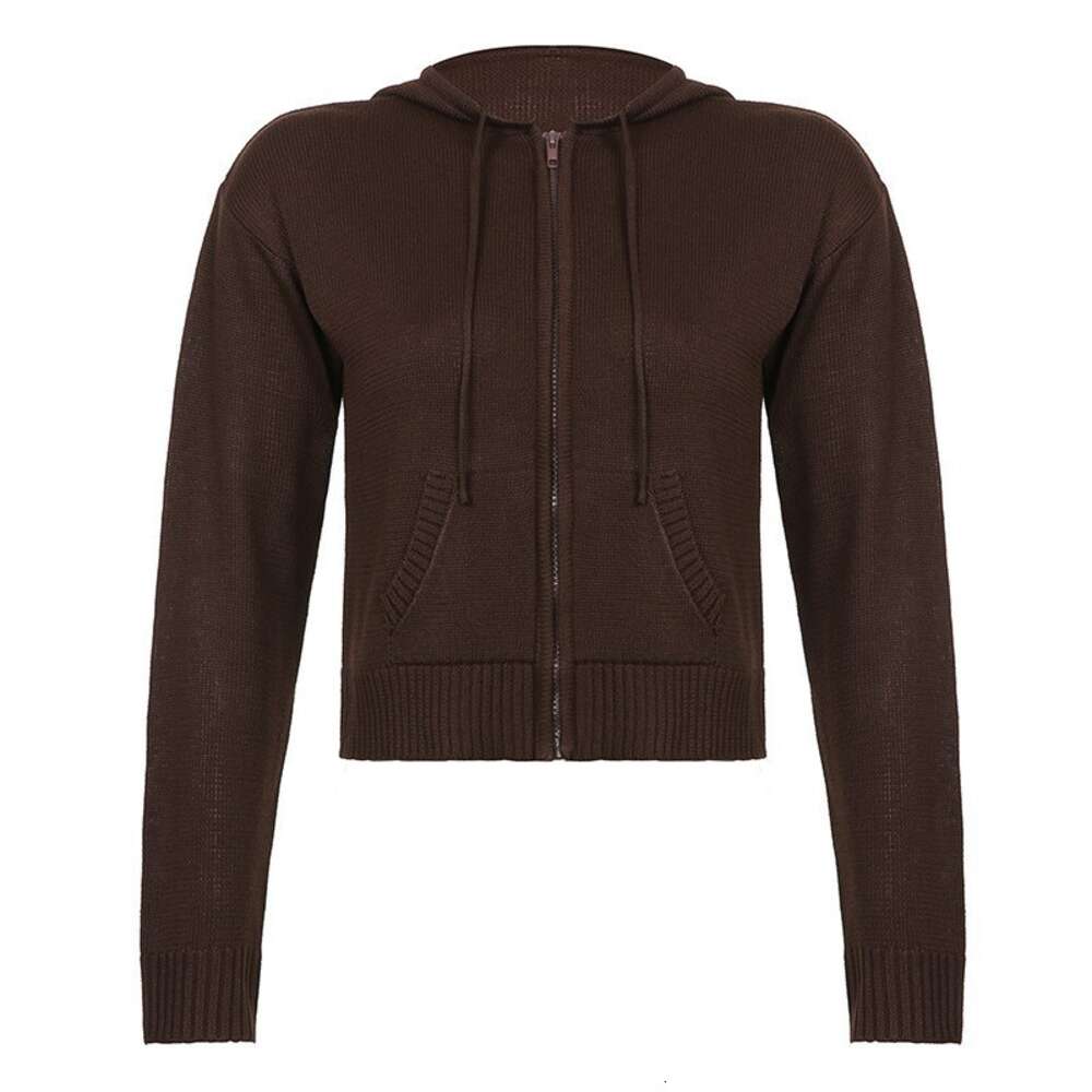24ss New Open Navel Zipper Hooded Casual Sports Coat Knitted Sweater with Slim Appearance for Women - view 7