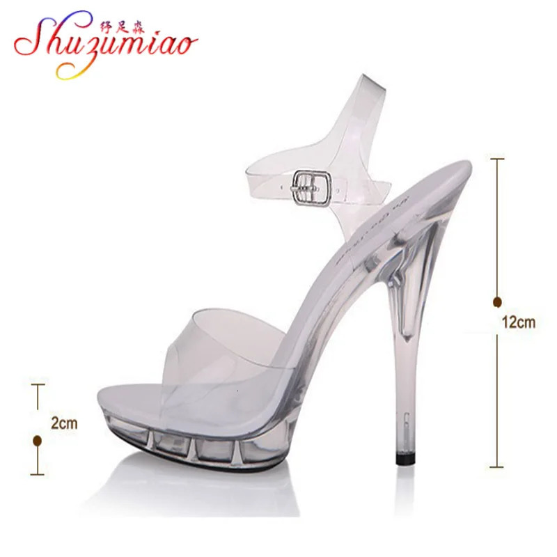 Steel Tube Dancing Sandals Women Quality Ultra-high Heel 7-20CM Transparent Crystal Lady Shoes Model Catwalk large yard 240528
