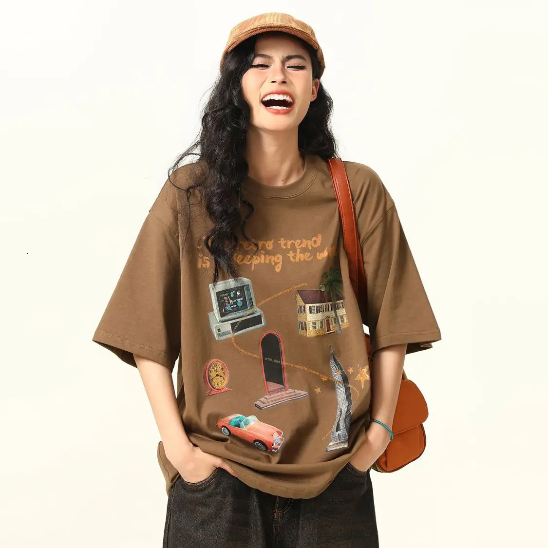 Retro Printed Short-sleeved T-shirts Men and Women in Summer Y2K Personalized Simple Couple Niche Ins Half-sleeved Tops 240530