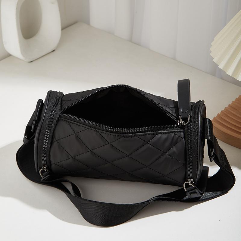 New Women's Bag Versatile Solid Color Cylinder Bag Oxford Embroidered Thread Diamond Grid Underarm Bag Single Shoulder Crossbody Bag