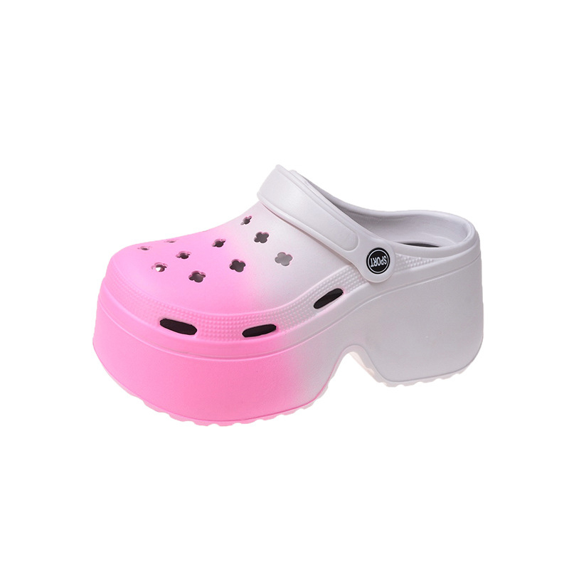 New 2024 Summer Color Outwear Blocked Thick Sole Two Beach Headband Cool Slippers Anti slip and Wear Resistant Ultra High Heel Hole Shoes for Women Lh