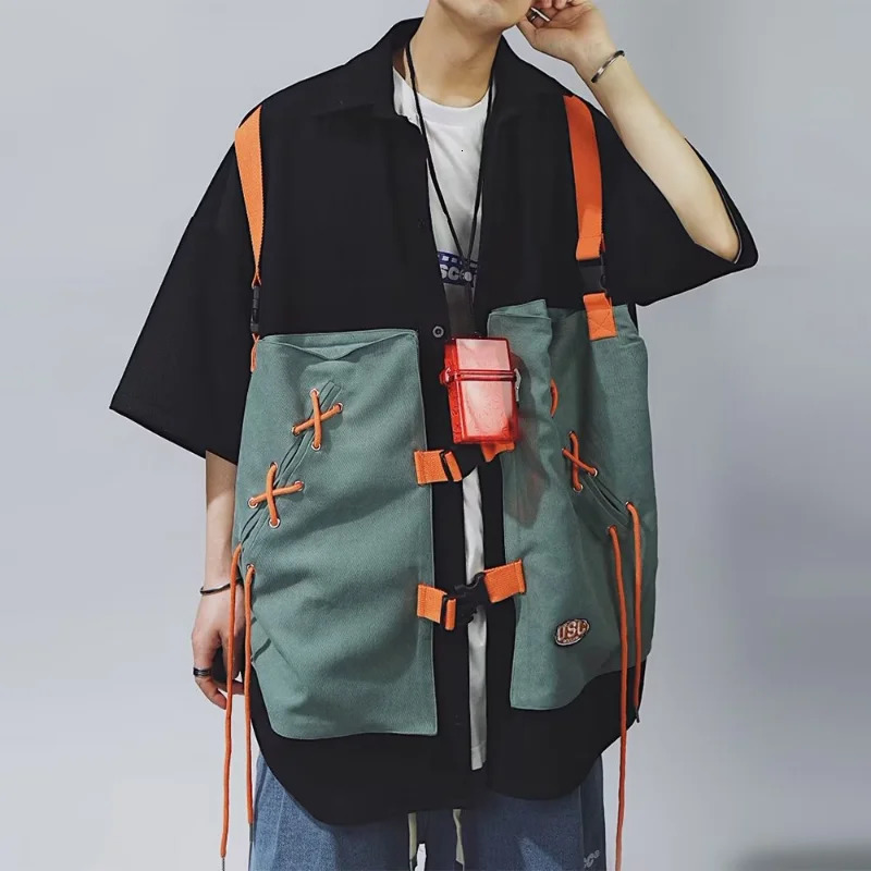 Summer Mens Oversize Set Retro Japanese Frenums Cargo ShirtCargo Shorts Fashion Half Sleeve Patchwork Two Piece Set for Unisex 240601
