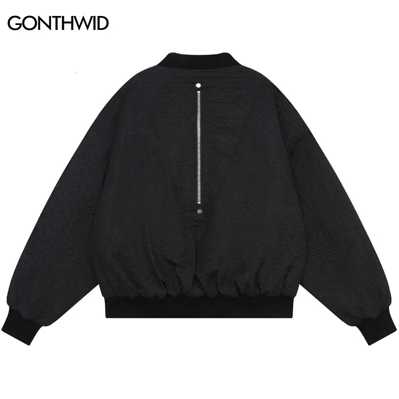 Vintage Bomber Pleated Jacket Y2K Hip Hop Solid Thick Warm Zipper Baseball Coats Streetwear Harajuku Casual Loose Jackets 240530