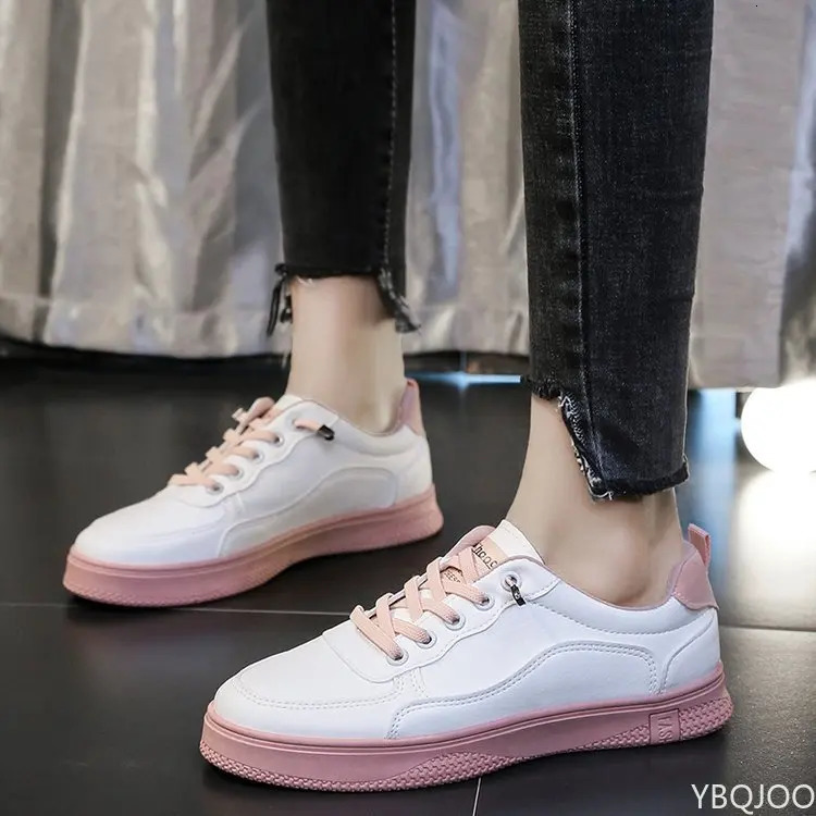 lace-up Women Comfort pu Sneakers leather Casual Shoes Woman White Sneaker Womens Flats atillas Mujer Tenis Feminino PINK 2