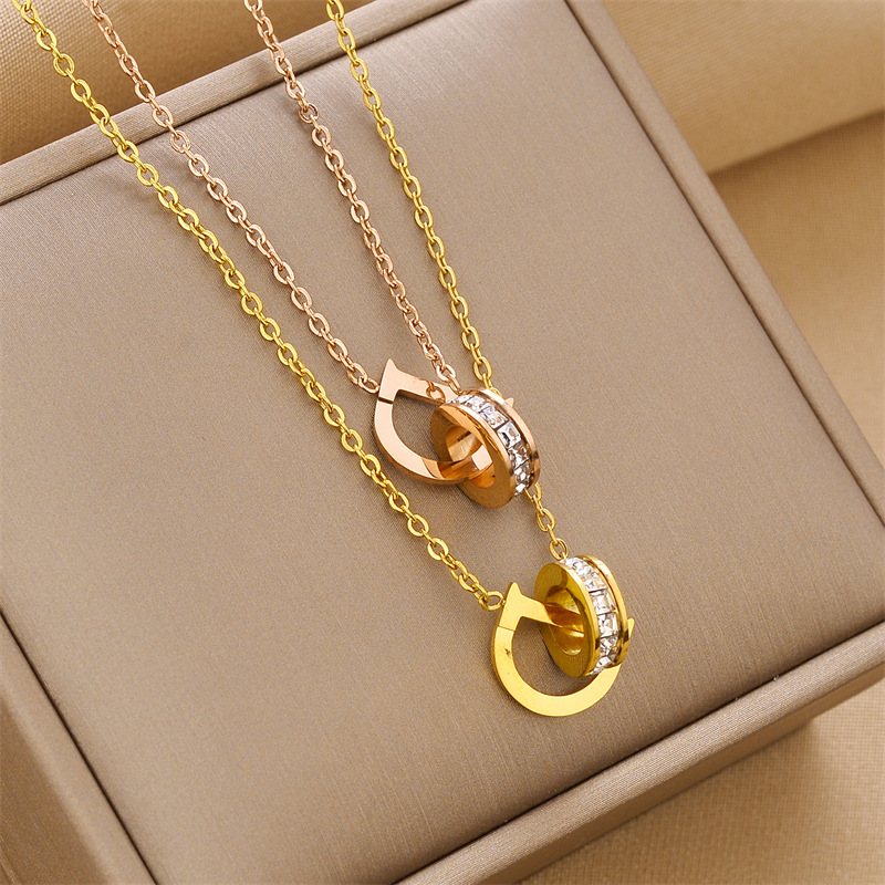 Elegant Women Gift Micro Pave DO Pendant Necklace Gold Plated Stainless Steel Jewelry