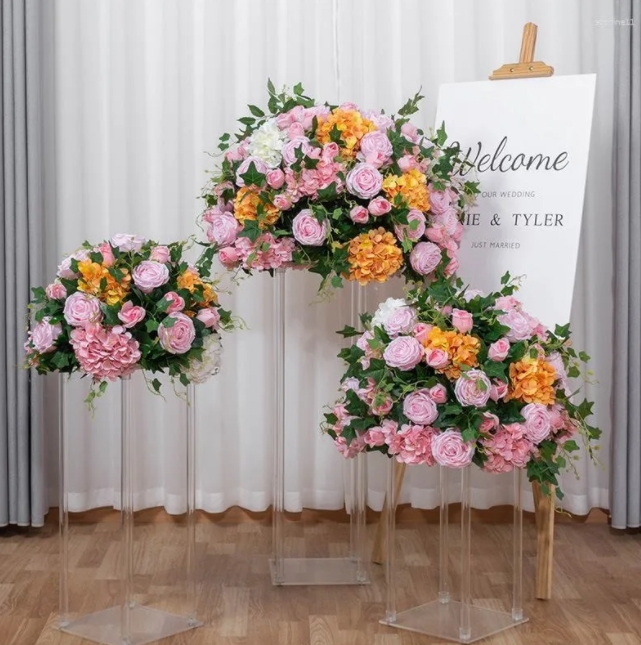 Decorative Flowers 45cm-70cm Custom Large Artificial Flower Ball Wedding Table Centerpieces Stand Decor Geometric Shelf Party Stage