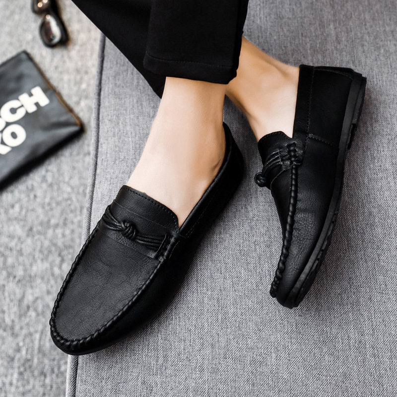 Spirit Boy Breathable Non-Slip Loafer Bean Shoes To Work British Wind Soft Sole Casual Slip-On New Men'S Shoes Classic Black size
