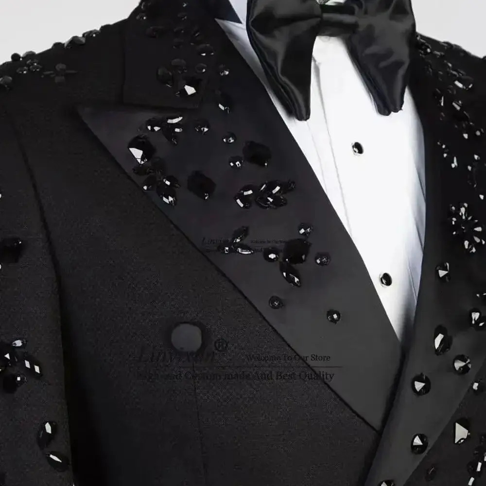 Formal Wedding Suits For Men Fit Slim Black Beading Jacket Pants 2 Pieces Sets Male Fashion Groom Custom Made Tuxedos Prom Party 240603