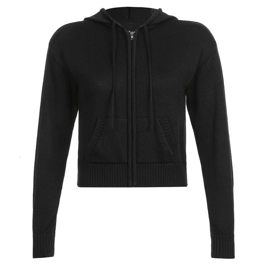 24ss New Open Navel Zipper Hooded Casual Sports Coat Knitted Sweater with Slim Appearance for Women - view 6