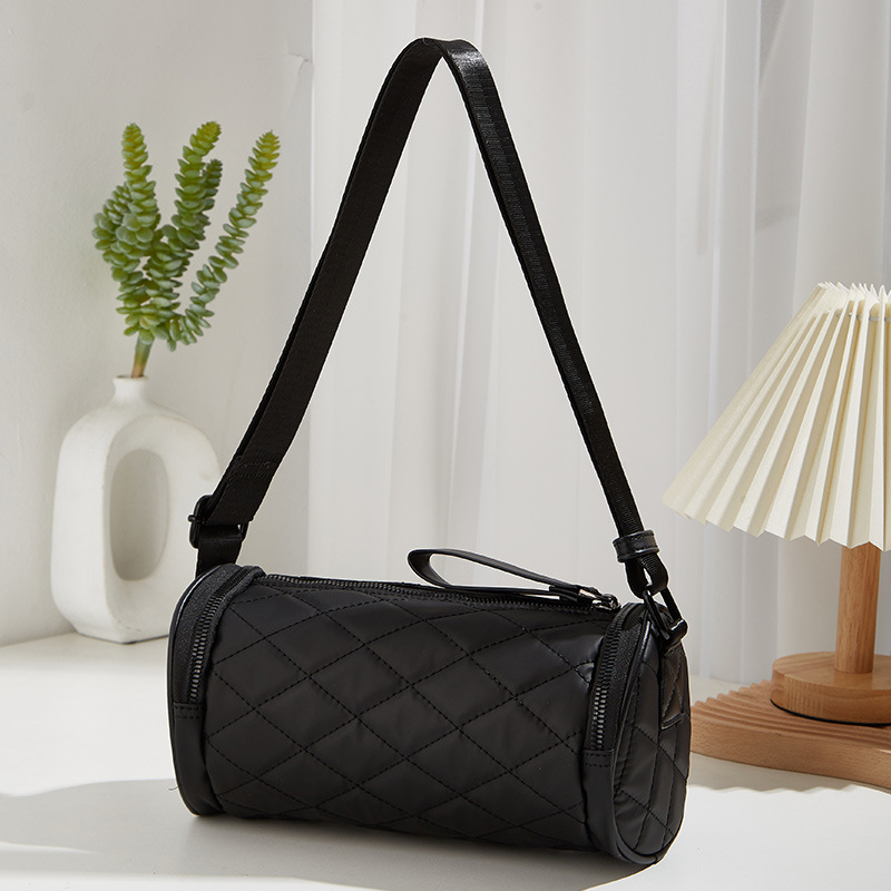 New Women's Bag Versatile Solid Color Cylinder Bag Oxford Embroidered Thread Diamond Grid Underarm Bag Single Shoulder Crossbody Bag