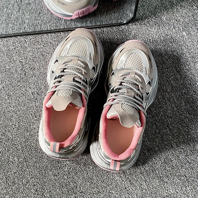 casual mesh womens fashion sports surface breathable retro do old dirty thick soles increase daddy shoes