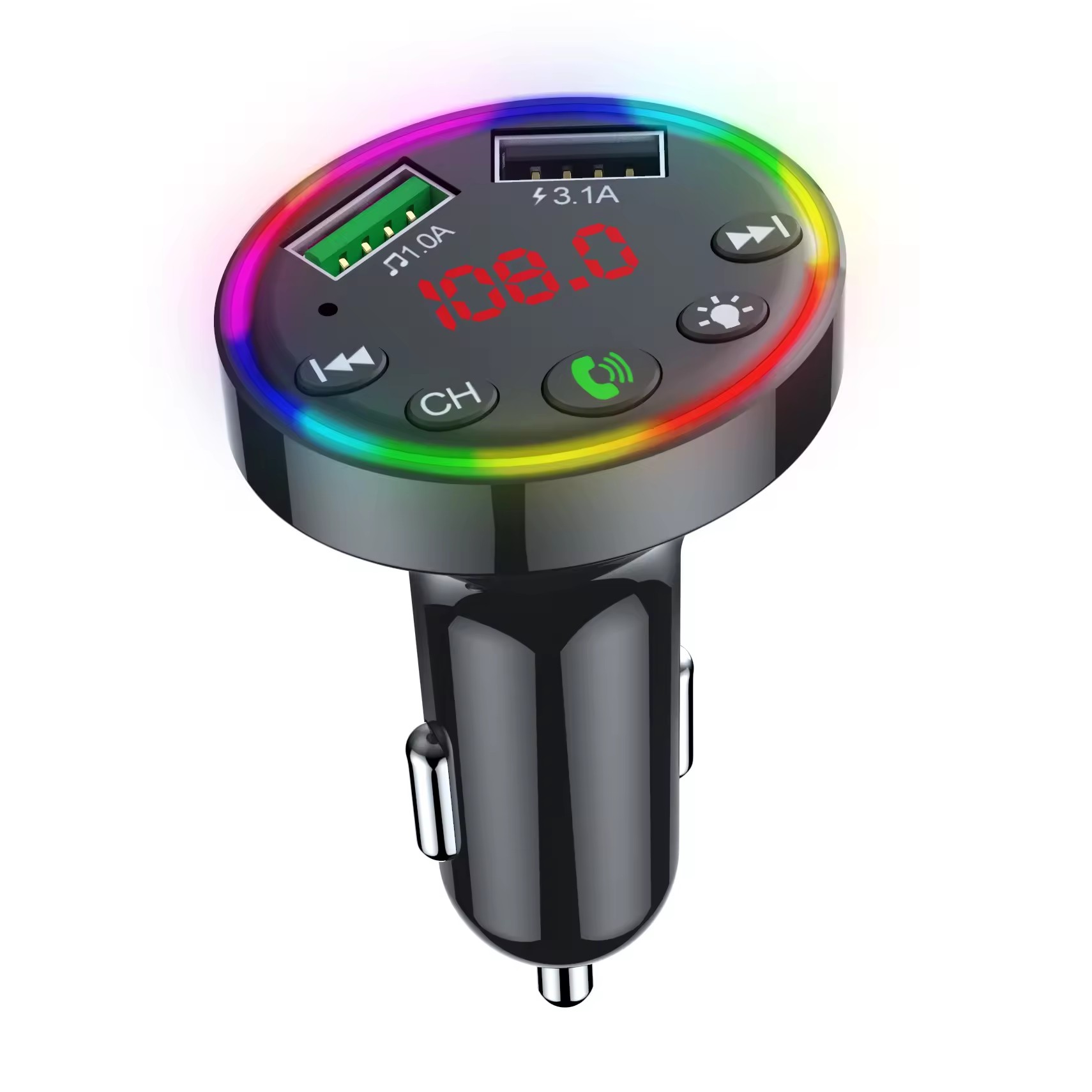 2025 new 2025 new 2025 new Bluetooth FM Transmitter 7 Colors LED Backlit Car Radio Free MP3 Music Player Atmosphere Light Audio Receiver USB