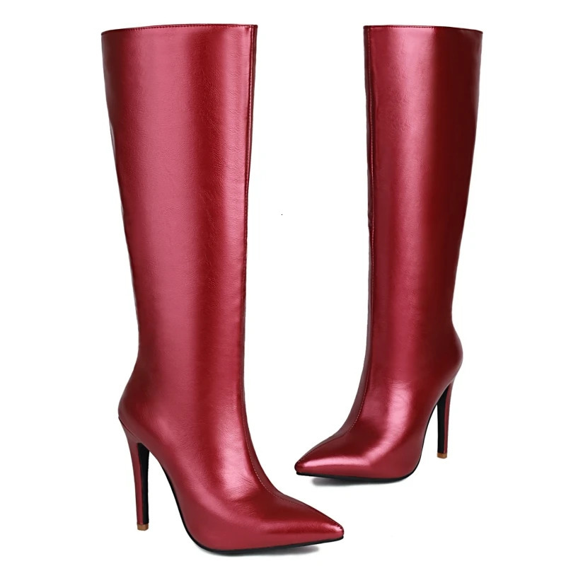 Sexy Womens High Knee Boots Fashion Red Blue Black Heel High Knee Boots Womens Waterproof Party fetishism Long Boots Autumn and Winter 240607