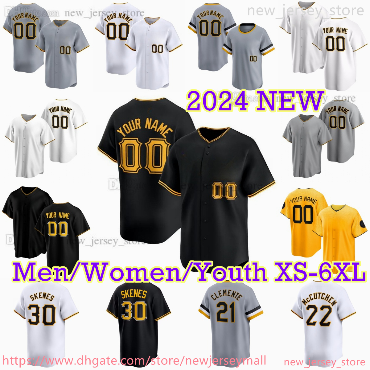 Custom XS-6XL 2024 City Connect Baseball Jersey 30 Paul Skenes Roberto Clemente Andrew McCutchen Willie Stargell Bryan Reynolds Hayes Oneil Cruz Stitched Jerseys