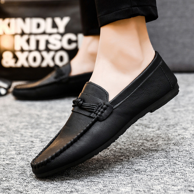 Spirit Boy Breathable Non-Slip Loafer Bean Shoes To Work British Wind Soft Sole Casual Slip-On New Men'S Shoes Classic Black size