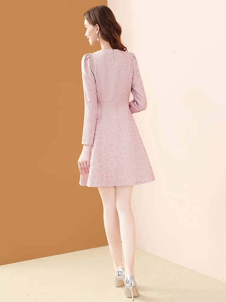 EVNISI Women Elegant Tweed Dress Embroidered Flares Casual Office A-line Dresses O-neck Slim Party Vestido Women Autumn Winter 240529