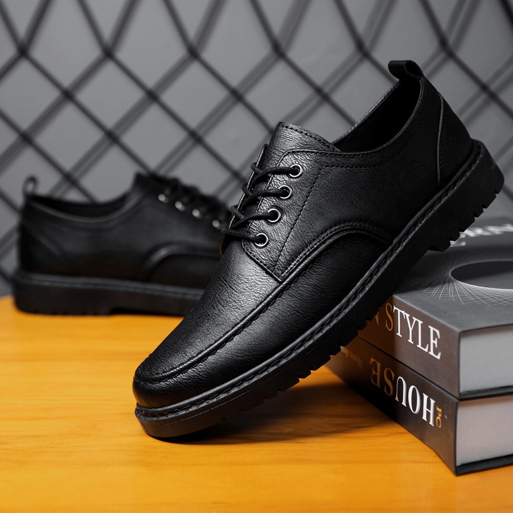 For Men Ddmysports Cross Border Big Size Andsome Shoes Lightweight Lace Up Casual Youth British Black Small Leather Footwear Outdoor