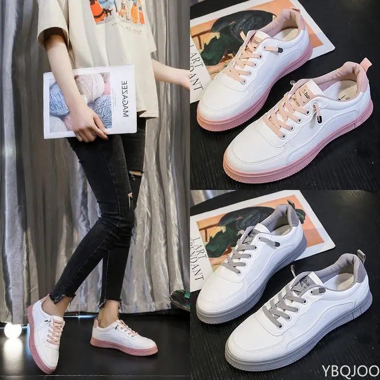 lace-up Women Comfort pu Sneakers leather Casual Shoes Woman White Sneaker Womens Flats atillas Mujer Tenis Feminino PINK 2