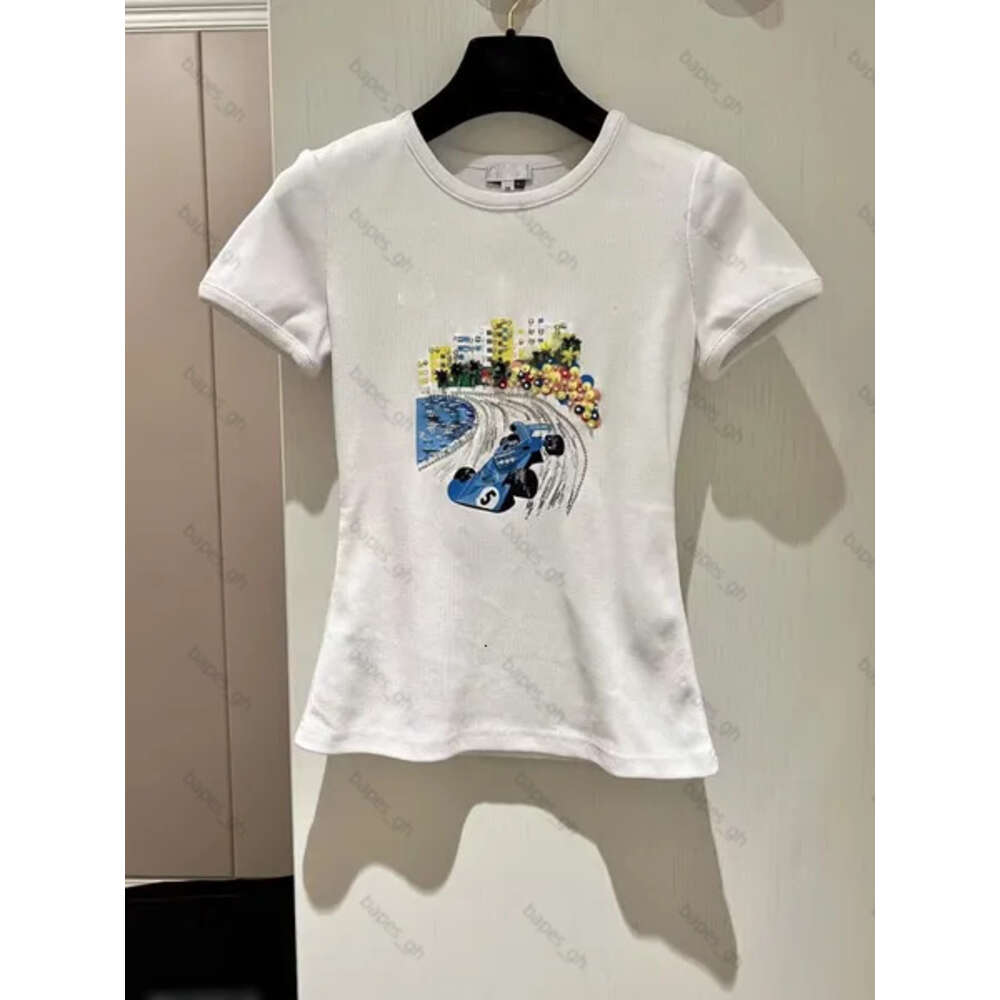 mens designer t shirt woman chanells shirt man designer shirt chanells clothe for woman High quality pure cotton Fashion T-shirts for Women with Car Pattern Tops 84