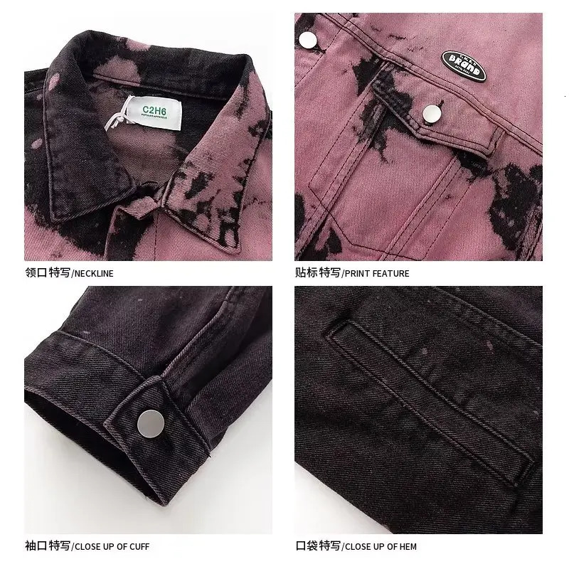 Harajuku Tie Dye Denim Jacket Men Women Loose Harajuku Bomber Outwear Couple Autumn Y2k Vintage Cowboy Coat Spring Autumn 240530