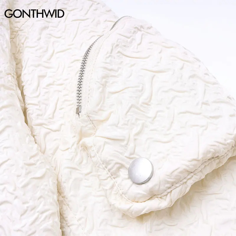 Vintage Bomber Pleated Jacket Y2K Hip Hop Solid Thick Warm Zipper Baseball Coats Streetwear Harajuku Casual Loose Jackets 240530